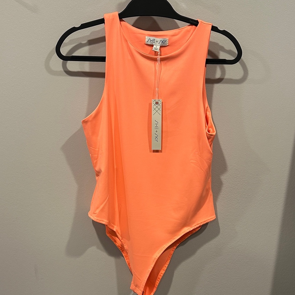 Neon Orange She & Sky Bodysuit NWT